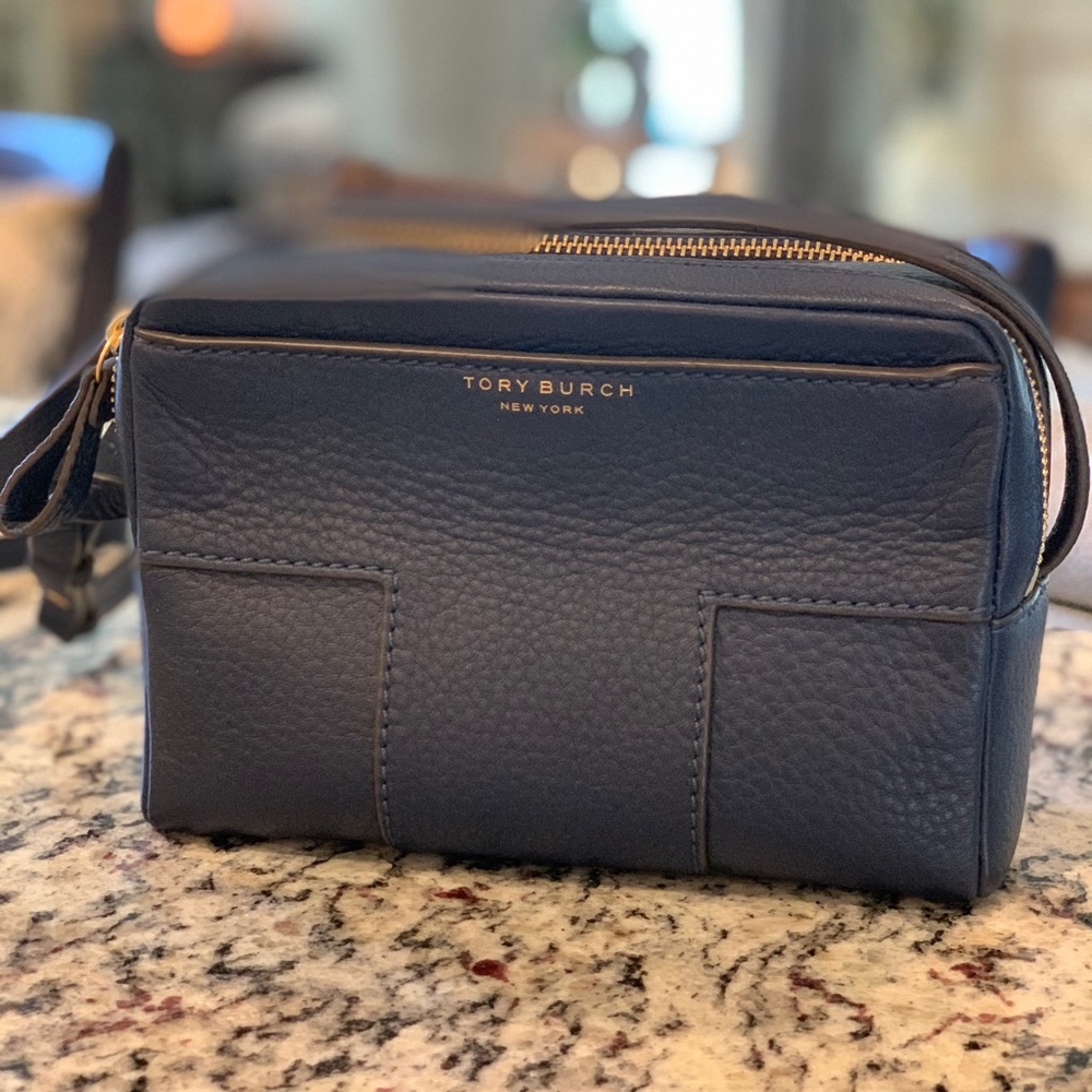 Tory Burch Block-T Pebbled Double-Zip Crossbody